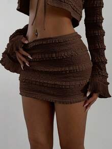 Aloruh Women's Lace Cake Mesh Mini Skirt,Brown Skirt - Coffee Brown - View 6