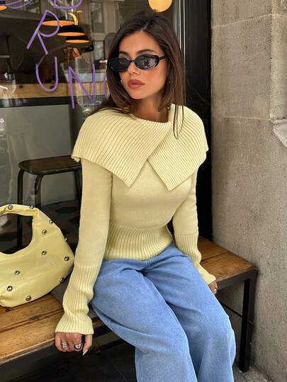 Aloruh Women's Turtleneck Tight-Fitting Long Sleeve Yellow Sweater, Autumn/Winter,Fall,Cozy Fall And Winter Clothes For Women