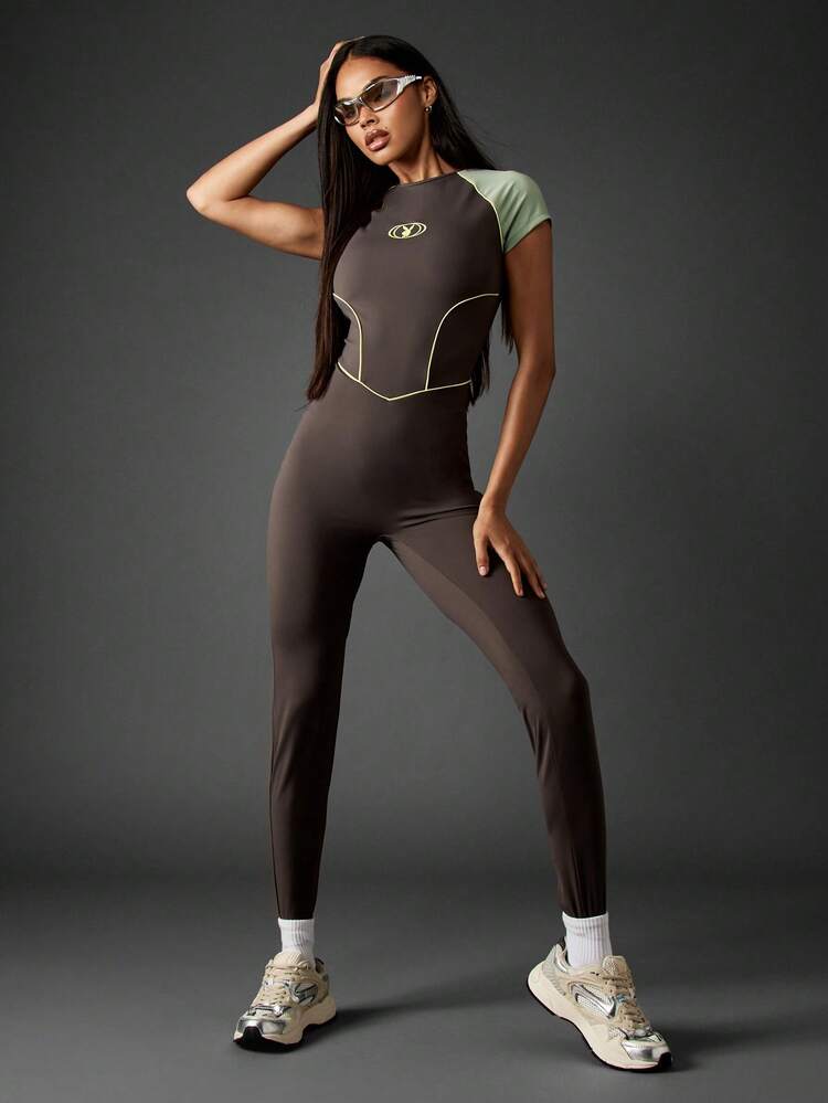 Missguided x Playboy Trendsetting Y2K Full Length Jumpsuit With Contrast Sleeves Logo Detail Form Fitting Design Club Party Evening Retro Style Comfort Stretch