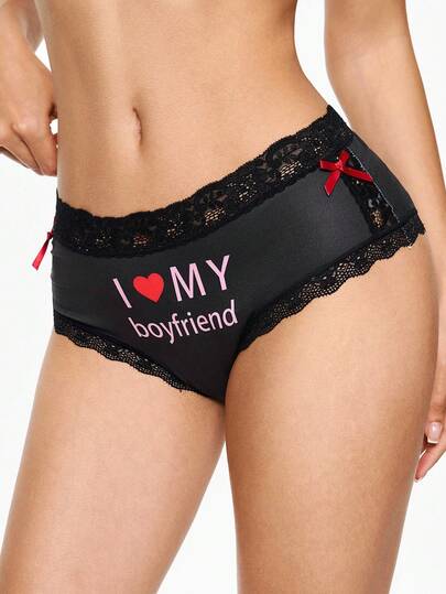 Kawaii Funny Slogan Lace Patchwork Women's Panties
