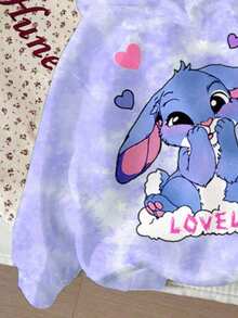 SHEIN Áo nỉ dài tay có mũ, dáng rộng, thoải mái, họa tiết thỏ xanh hoạt hình dễ thương dành cho bé gái, nhuộm màu tím tươi tắn, thích hợp mặc hàng ngày, phù hợp cho mùa thu/đông, đi chơi mùa thu, dễ chịu, mặc nhiều lớp mùa thu, thời trang, mặc thường ngày, họa tiết đồ họa, đi học, mùa thu, áo nỉ có mũ dễ thương cho lễ hội trường. - Nhiều màu - Xem 4