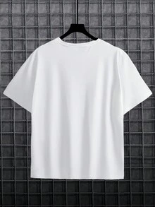 Manfinity Homme Plus Size Men's Summer Slogan Print Round Neck Short Sleeve Casual Versatile T-Shirt - White - View 2