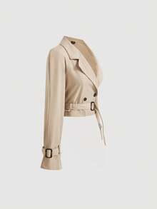 SHEIN MOD Women's Khaki Short Casual Loose Jacket With Belt, Autumn Outwear, Fall Coat,Fall Clothes,Cruise Women Outfits,Back To School