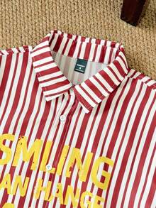 Manfinity VCAY Men's Woven Short Sleeve Vertical Striped Letter Print Fashionable Shirt - Red - View 4