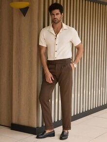 Manfinity VCAY Men's Casual Bubble Crepe Relaxed Fit Short Sleeve Shirt, Old Money - Yellow - View 3