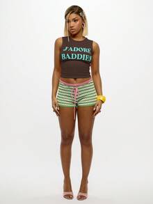 SUMWON WOMEN Jersey Trägershirt mit französischem Zitat-Muster, lässiges, ärmelloses, kurzes Oberteil für Sommerfestivals, Strandpartys, Streetstyle, Y2K Mode Statement