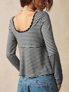 Bohemela Lässiges gestreiftes Damen T-Shirt mit Rundhalsausschnitt, Langarm und figurbetonter Passform