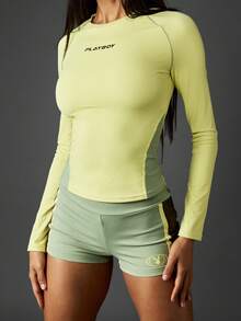 Missguided x Playboy Long Sleeve Crew Neck Tee Athletic Training Compression Top Performance Activewear Gym Workout Sport Fitness - Multicolor - View 6