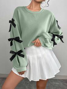 Chiquease Women's Valentine's Day Date Bow Decor Sweatshirt Fall Cloth For Women - Mint Green - View 3