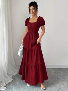 Elenzga Elenzga Women's Elegant Long Dress With Unique Collar, Multi-Layer Patchwork, Ruffle Trim, Slimming Design/Draped/Tiered Layer/Holiday Outfits /Bohemian/Romantic-Floral/Vacation Casual