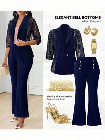 SHEIN Lady 2025 New Four Season Navy Blue Suit Women Blazers Women Coat Lace Splicing Elegant SuitAutumn And Winter Fall Clothes Elegant Women Navy Blue Women Pants Women's Navy Blue  Solid Color Metal Button Decoration Elegant Ankle-Length Pants Fall Women Outfits Plus Size Faux Fur Coats  Dresses For Women Elegant Wedding Guest Dress Women  Fall Clothes For Women Casual Halloween Fall&Winter Clothes For Women  Winter Set Fall Outfits For Women Elegant Women's Set Women's Formal Wear Formal Dresses For Wedding Guest Business Casual Outfits Women  Halloween Costumes Christmas Women's Clothing  Party Dress  Wedding Guest Dress For Women  Elegant Dresses For Women