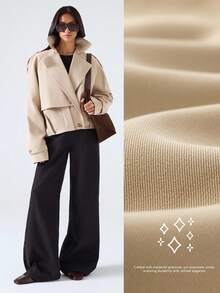 LYSMO Áo khoác trench coat cài nút màu trơn thường ngày cho nữ, mùa thu - Màu Khaki - Xem 3