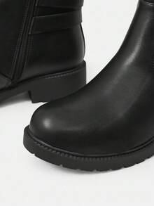 CUCCOO BIZCHIC 女式基本款黑色厚底中筒靴 - 黑色 - 查看 6