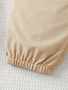 青少年男孩运动衫套装，新款秋冬脸部图案印花圆领运动衫搭配米色抽绳工装裤，休闲可爱的返校装 - 杏色 - 查看 6