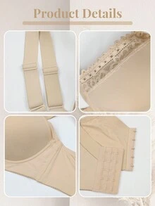 SHEIN 1pc Plus Size Lace Patchwork Underwire Bra With Wide Straps, Comfortable And Supportive, Lift - Beige - View 8