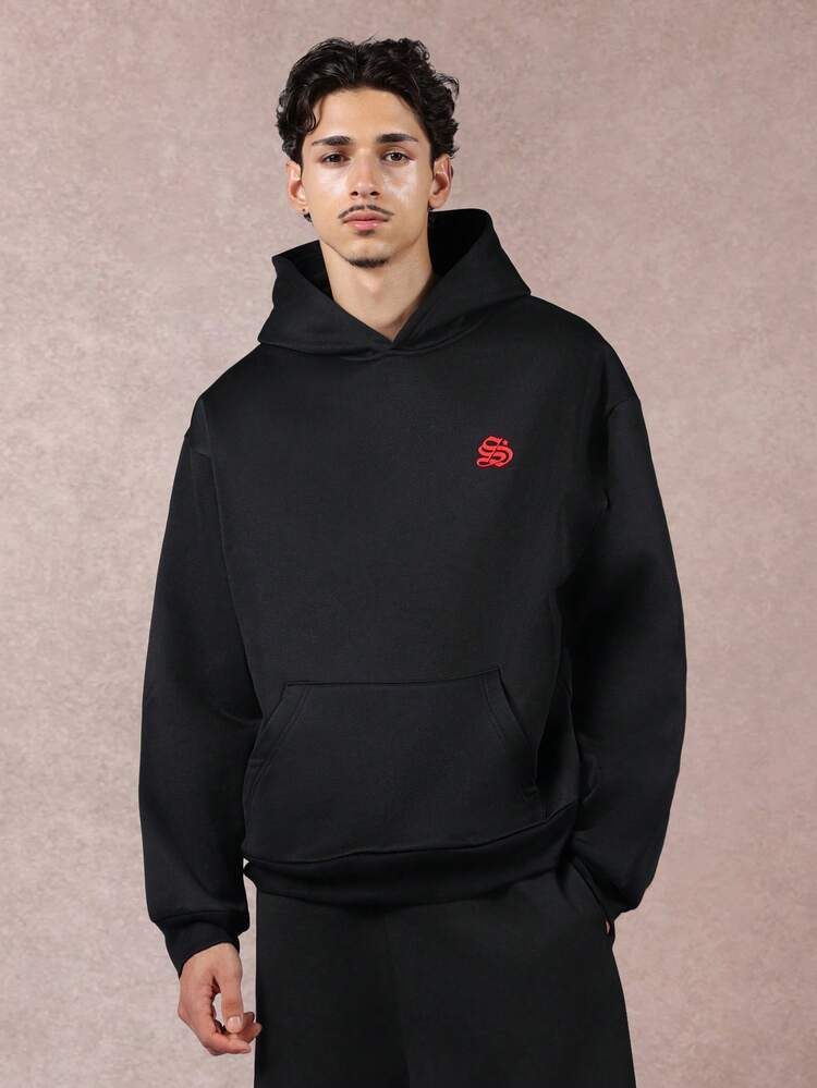 Oversized Black Hoodie With Text Print