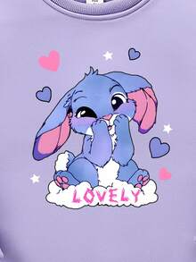 年轻女孩休闲创意蓝色兔子图案印花基本款圆领卫衣 - 紫色 - 查看 6