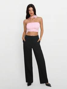 SHEIN PETITE Quần ống đứng đơn sắc có túi, thoải mái, đa năng khi mặc hàng ngày - màu đen - Xem 4