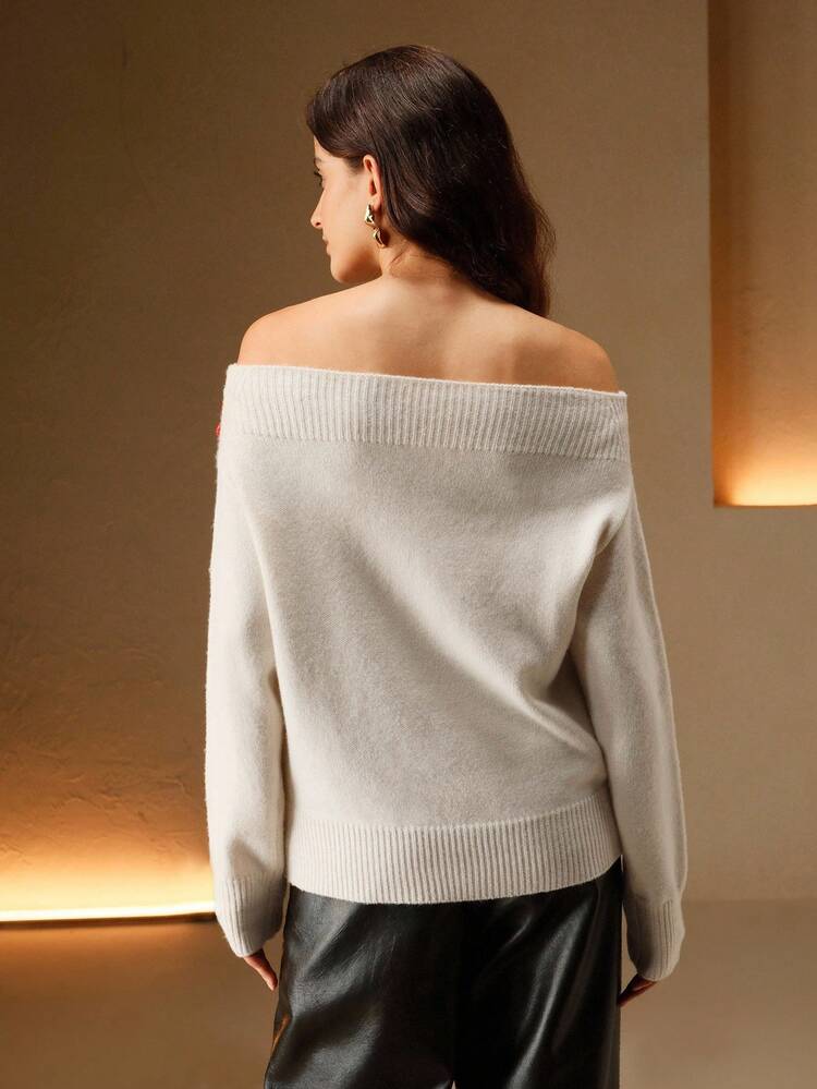 Women's Off-Shoulder Colorful Button Knit Pullover Sweater, Suitable For Autumn, Fall, Winter, Going Out, Elegant, Formal, Party, Chic, New Year, Christmas, Work, Graduation, Wedding