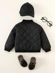 SHEIN Chaqueta de béisbol de invierno para bebé niño, elegante para fiesta de cumpleaños, evento de noche, actuación, boda, baby shower, primer día de escuela - Negro - Ver 2