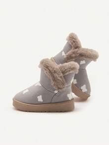 Cozy Pixies 1双女婴灰色蝴蝶图案平底时尚甜美可爱款保暖休闲雪地靴，适合冬季户外旅行