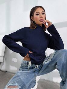 Flirla Women's Casual Daily Sports Minimalist Solid Color High Neck Raglan Sleeve Zip-Up Fleece Jacket, Autumn