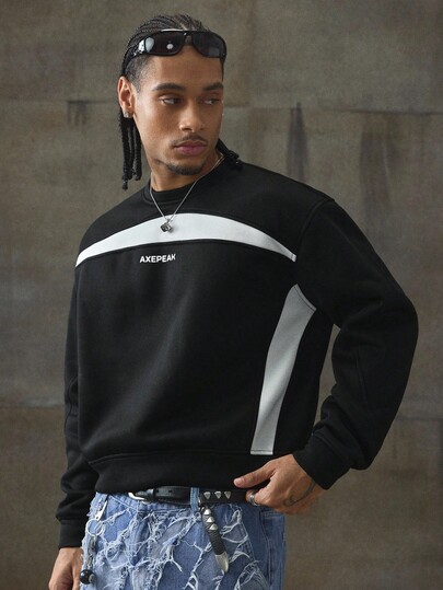 AXEPEAK Sudadera con capucha de hombre con estampado gráfico en blanco y negro, para otoño e invierno