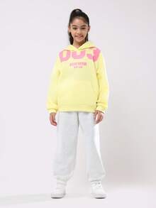SUMWON Felpa con cappuccio oversize casual con logo pastello e tasca centrale per ragazze pre-adolescenti, abbigliamento sportivo e casual per l'inverno e l'autunno, Collezione EST 23 - Giallo - Visualizzare 5