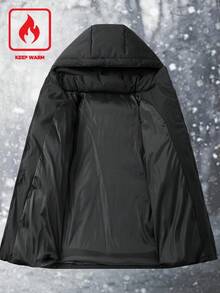 Manfinity Homme Plus Size Men's Zipper Hooded Long-Sleeved Printed Quilted Jacket, Black Thickened Loose Jacket, Versatile Clothing For Autumn And Winter, Fashionable Design With English Print On The Placket, Elastic Cuffs, Suitable For Daily Casual Wear, Weekend Outings, Outdoor Activities, Travel And Relaxed Work Environment, Business Trip, It Is An Ideal Gift For Your Boyfriend Or Husband. Puffy Jacket Men Bubble Coat Men Men Winter Clothes Men Outerwear Jacket For Man - Black - View 5
