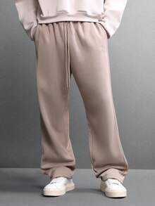 Pantalones rectos clásicos de estar en casa SUMWON con detalle de cinta lateral, cómodos y acogedores, con cordón en la cintura, para uso casual y de ocio en el hogar - Caqui - Ver 4