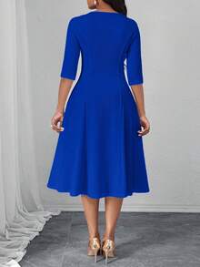 SHEIN Lady 春夏秋冬优雅办公室派对新年女士连衣裙 - 寶藍色 - 查看 2