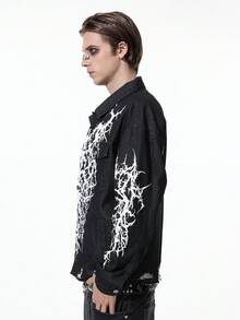ROMWE MEN Goth 男士短款牛仔夹克，复古街头风格 - 黑色 - 查看 7