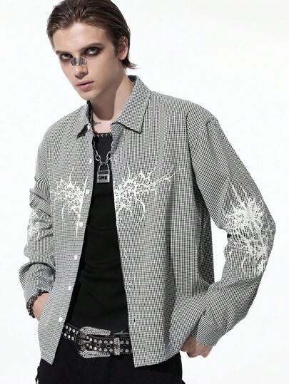 Street Life Men's Plaid Long Sleeve Single-Breasted Casual Loose Shirt, Emo, Fall