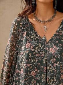 Wildy Conjunto informal bohemio con estampado floral suelto para maestras - Multicolor - Ver 8