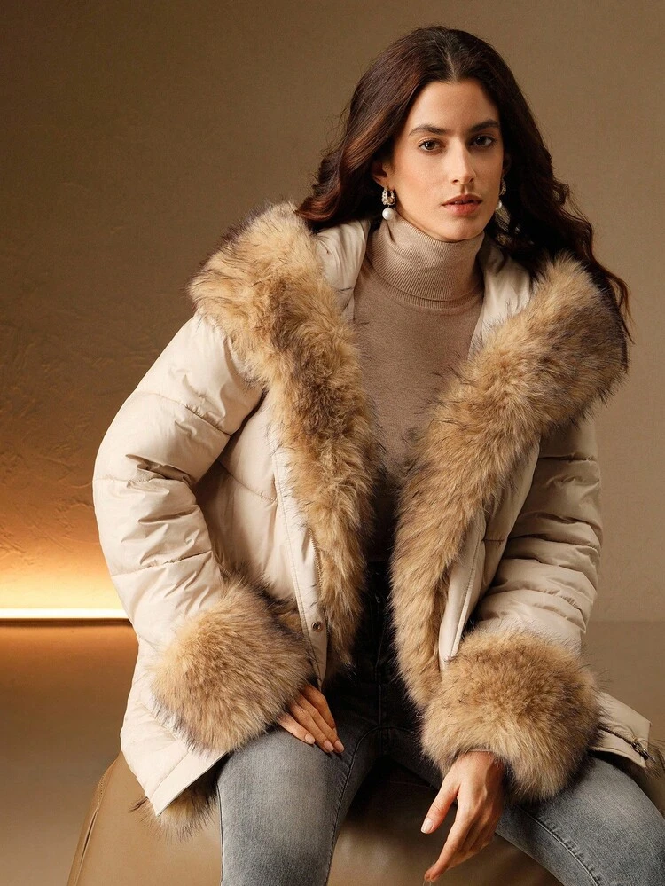 Women's Short Thick Fur Collar Fashion Jacket