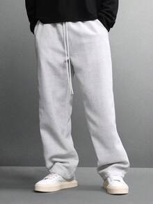 SUMWON Premium Wide Leg Skater Fit Textured Melange Pants Drawstring Relaxed Trousers High Waist Versatile Bottoms Fall Winter Casual Comfort - White - View 4