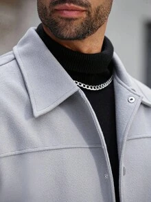 Manfinity Homme Plus Size Men's Casual Solid Color Button-Up Loose Overcoat, Light Grey , Fall/Winter