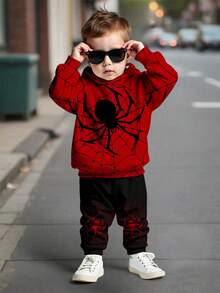 SHEIN 男婴休闲宽松舒适针织柔软连帽运动服，适合秋冬季