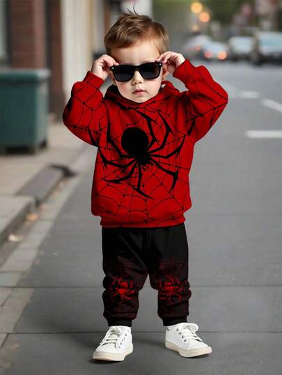 SHEIN 男婴休闲宽松舒适针织柔软连帽运动服，适合秋冬季