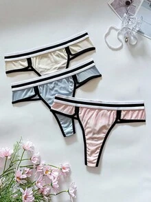 SHEIN 3 pezzi/confezione Set di mutande casual da donna con bordo a contrasto di colore - Multicolore - Visualizzare 1