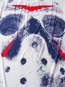 WB Horror X SHEIN Herren Rundhals Kurzarm T-Shirt mit Allover-Muster, Sommer - marineblau - Übersicht 7