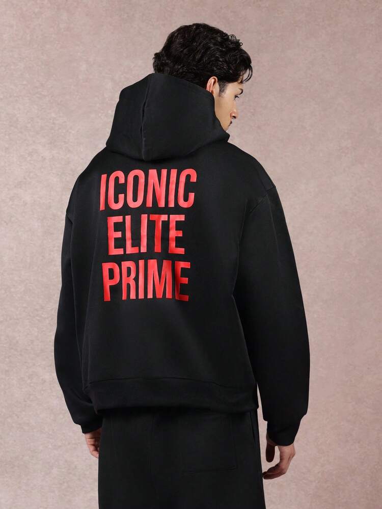 Oversized Black Hoodie With Text Print