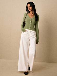 Poéselle 秋冬女士纯色简约休闲长袖毛衣 - 綠色 - 查看 6