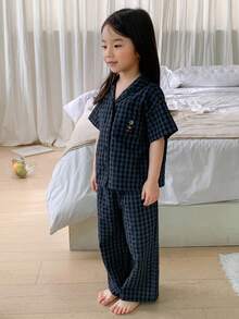 Dazy Kids Young Girls Plaid Short Sleeve Pants Pajamas, Spring/Summer
