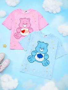 SHEIN X Care Bears Women's Cartoon Bear Pattern Pink Round Neck Short Sleeve T-Shirt - Pink - View 6