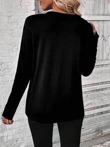 EMERY ROSE 1pc Women's Loose Fit Round Neck Long Sleeve Shirt, Casual Layering TopIn Fall/Winter - Multicolor - View 3