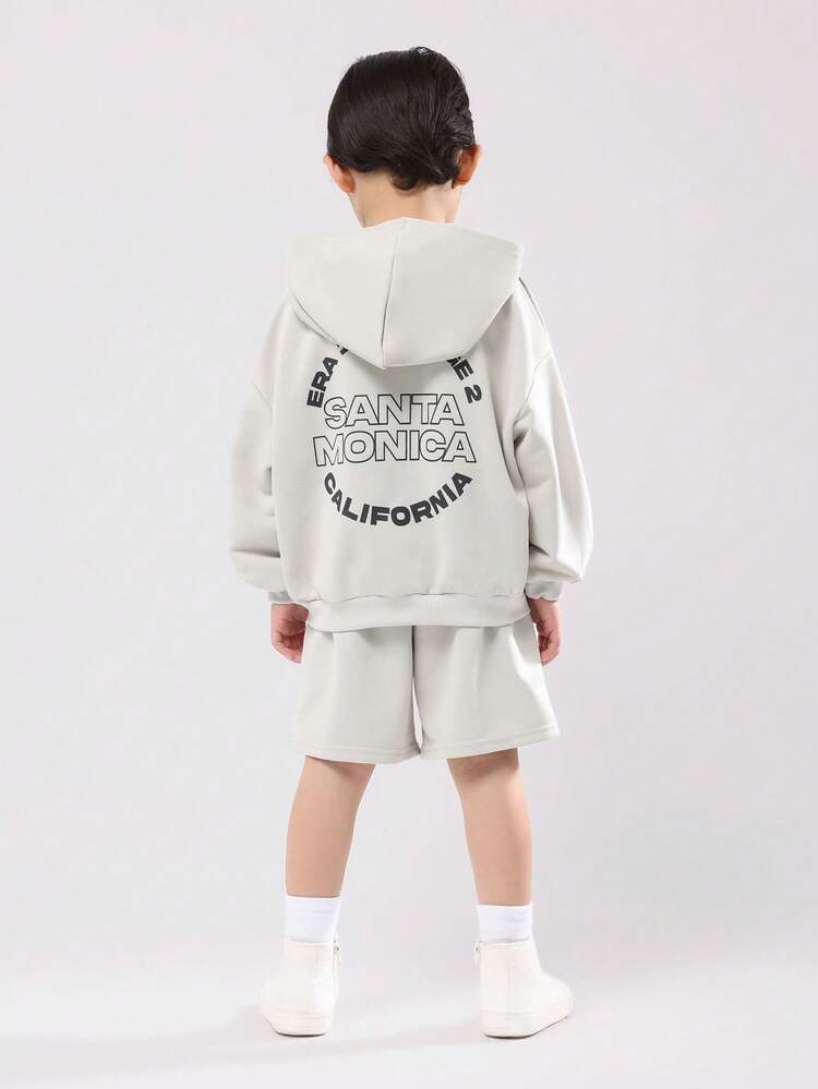 SUMWON 儿童套装，圣莫尼卡标志连帽衫搭配同款短裤，轻薄透气，夏季两件套休闲抽绳街头风套装，秋冬皆宜。 - 淺灰色 - 查看 1