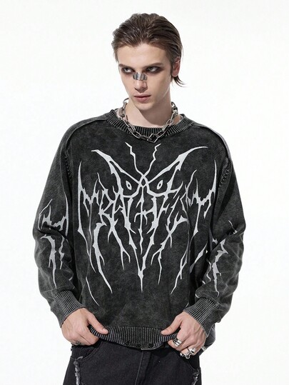 Street Life Maglione da uomo a girocollo con motivo a linee asimmetriche lavorato a maglia