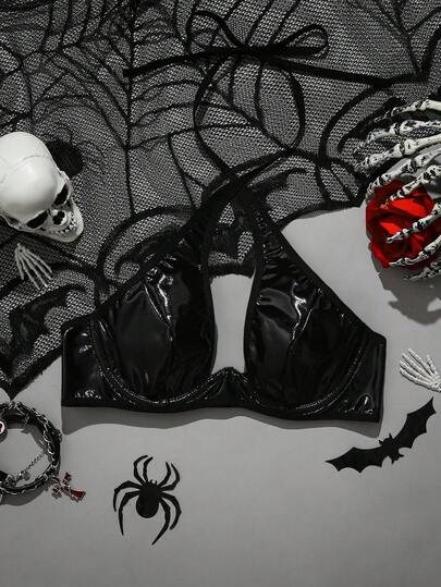 AltCore Sujetador negro sexy de mujer con atar en el cuello para Halloween