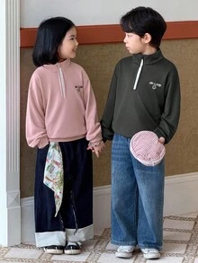 Genkimix Kids Young Girls Letter Embroidered Loose Fit Sweatshirt, Pink - Pink - View 5